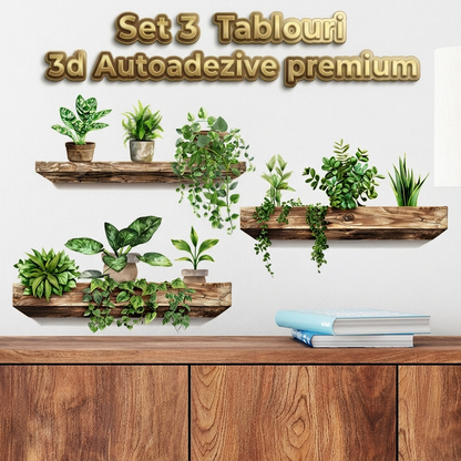 Set 3 Tablou Decorativ 3D Autoadeziv cu Plante
