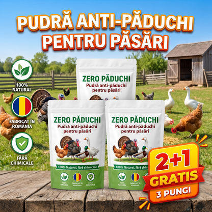 Pudră Naturală Anti-Păduchi pentru Păsări - 2+1 Cadou