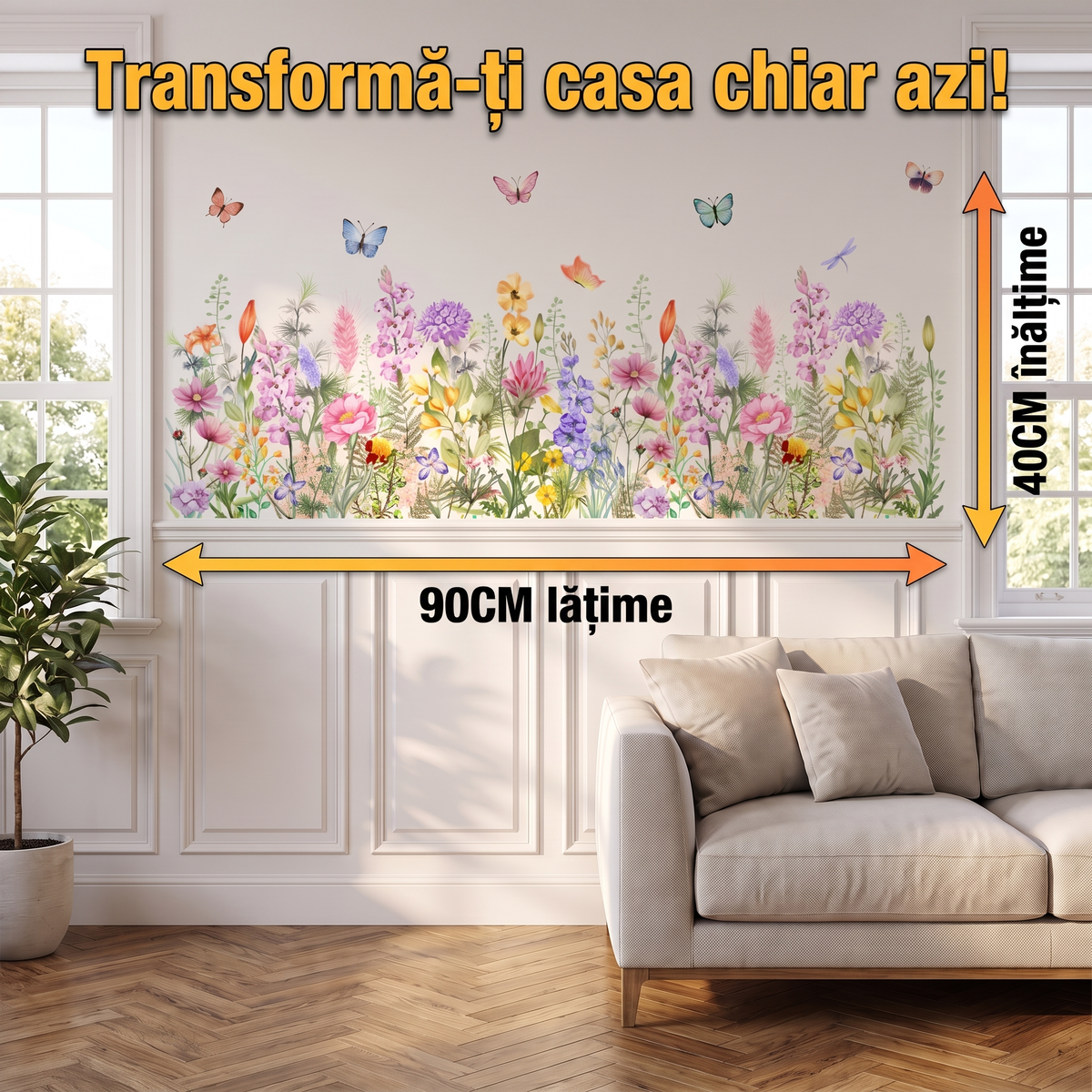 Sticker Autoadeziv cu Flori și Fluturi